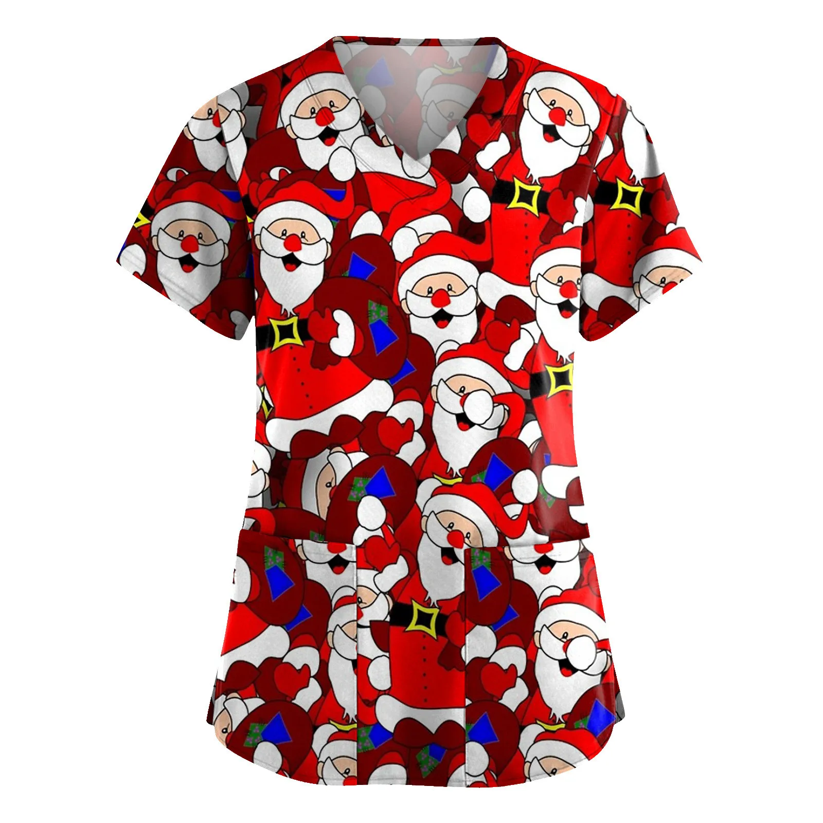 

Cute Cartoon Animals Print Christmas Nursing Scrubs Women Tops Short Sleeve pet salon Work Uniform Blouse Costume Shirts Female
