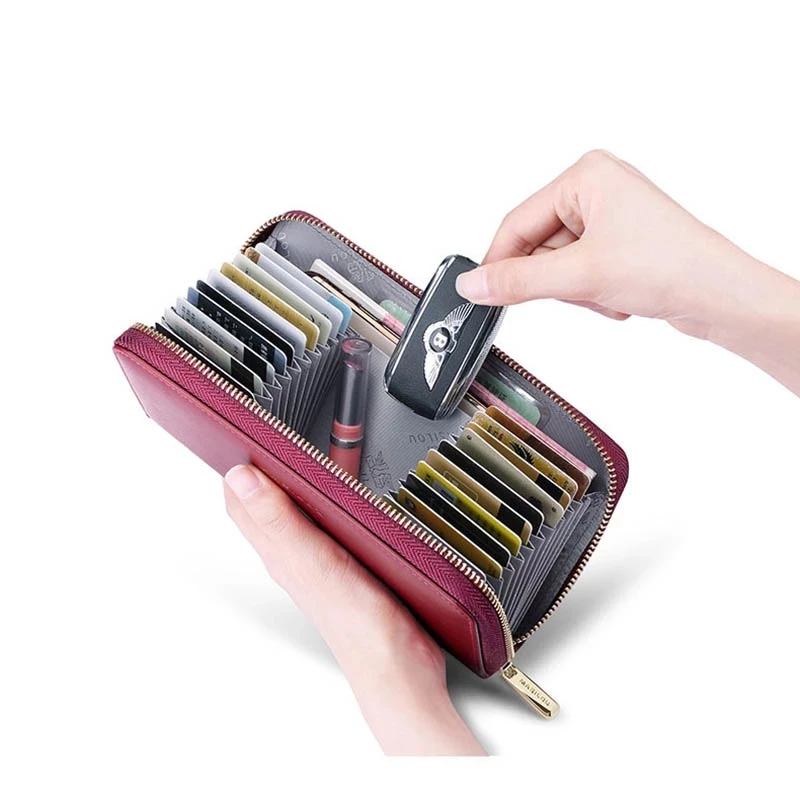 

Women Cow Split Leather Women Long Clutch Wallet Multi-function Rfid Blocking Cardholder Large-capacity Anti-theft Card Holder