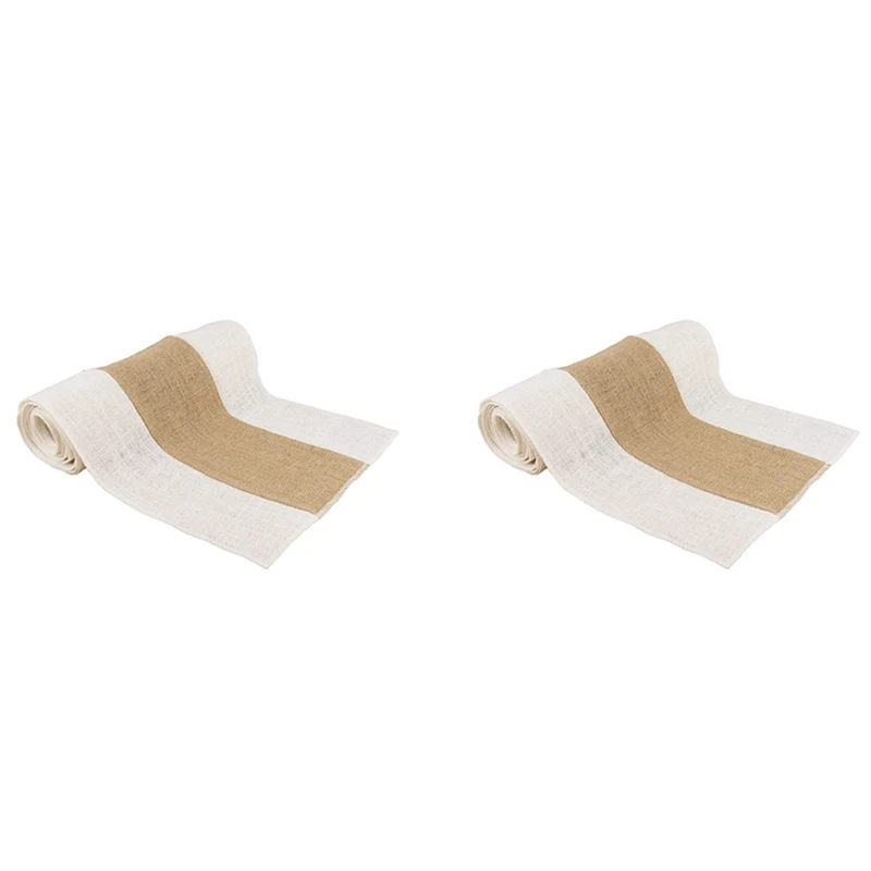 

2X Burlap Table Runners For Kitchen Jute Table Runner 72 Inch - Natural Farmhouse Centerpieces For Tables - Dining Room