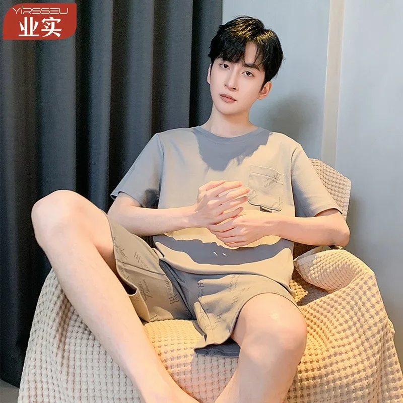 Новое поступление 2024 весенние мужские хлопковые пижамы с короткими рукавами и