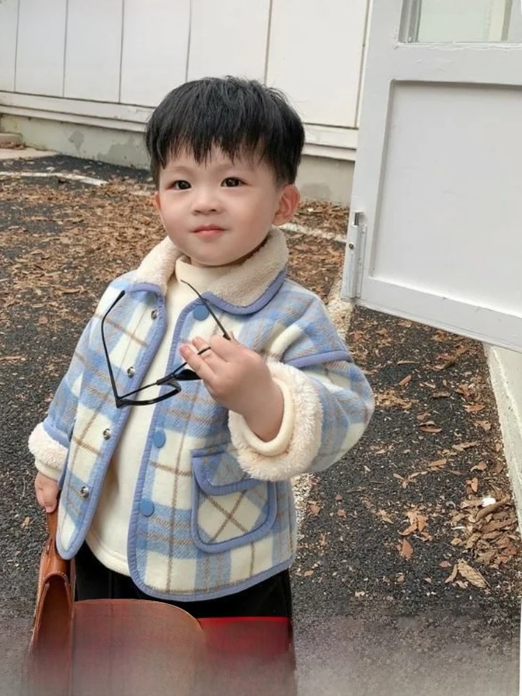 Шерстяная куртка для маленьких мальчиков осенне-зимняя новая детская утепленная