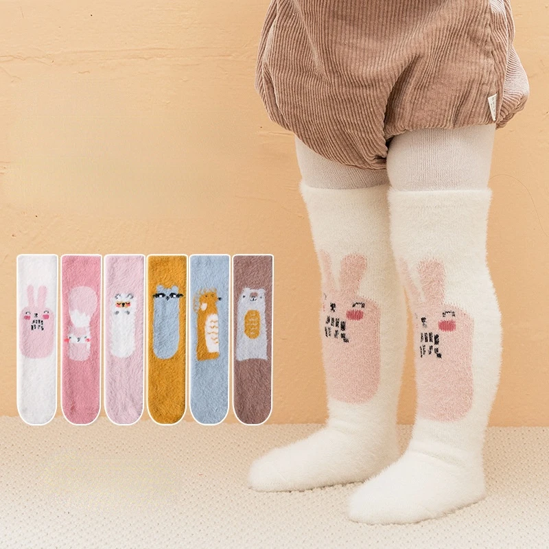 3 Pairs/Lot 0-8 Years Baby Over Knee Socks Autumn Winter Thickened Warm Mink Velvet Children's Sleep Socks Kids Knee High Socks