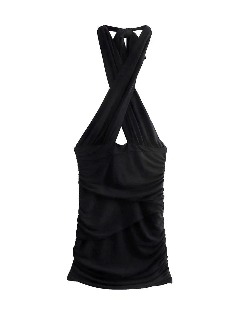 

Женское винтажное мини-платье с лямкой на шее, открытой спиной и молнией на спине