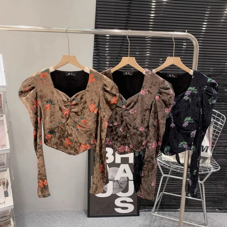 Korejepo Французский легкий роскошный бархатный топ с квадратным вырезом и