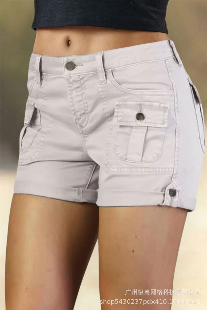 

Карманные Дизайнерские повседневные шорты, женские однотонные модные летние шорты с высокой талией