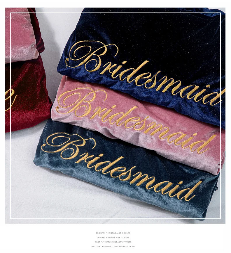Bridal Gold Velvet Robe Bathrobe Dressing Gown Ladies Nightgown Wedding Bridesmaid Robes Pink Velvet Bathrobe