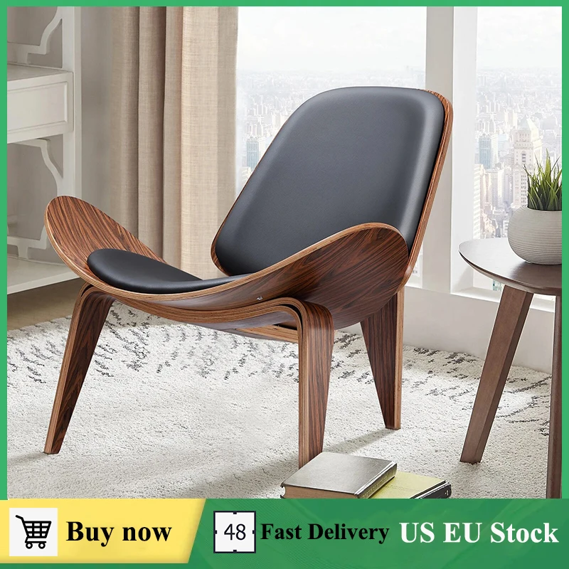 

Modern Three-Legged Shell Chair Simple Sofa Faux Leather Lounge chair Armchair Living Room Bedroom Office Furniture Dropshipping