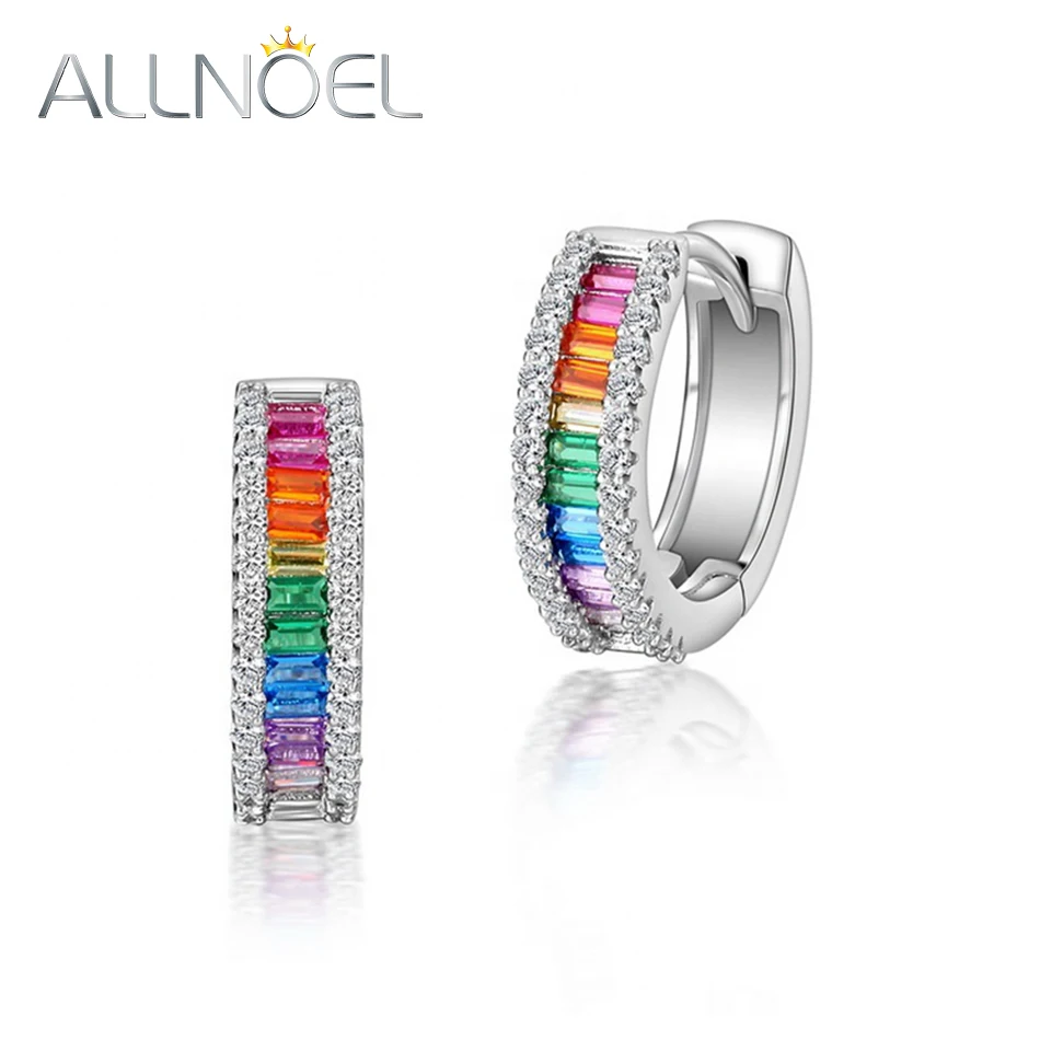 

ALLNOEL Rainbow Small Circle Hoop Earrings 925 Sterling Silver for Women Colorful Cubic Zircon Rhodium Plated Classic Jewelry