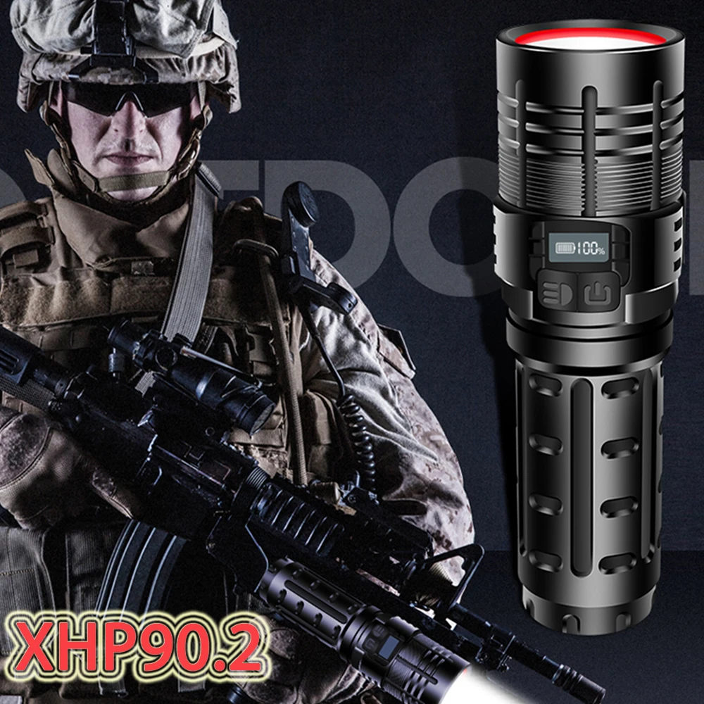 

Супер XHP90.2 тактический фонарик высокой мощности светодиодные фонари Usb аккумуляторная военная вспышка 18650 XHP70 светодиодный фонарь