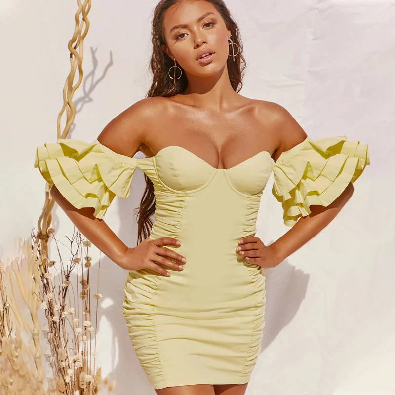 

Hot sell elegant 2023 summer new suspender short skirt women's summer pleated sexy hip Ruffle sleeve Strapless women's dress