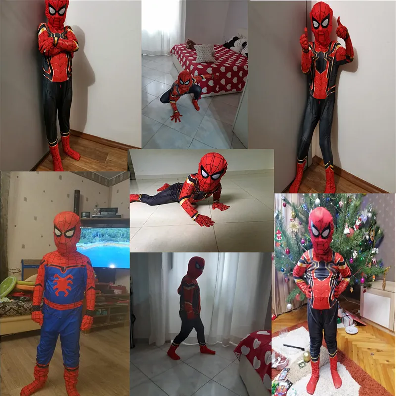 Children Black Spiderman Superhero Cosplay Costume Halloween Expedition and Iron Party One-Piece Performance |
