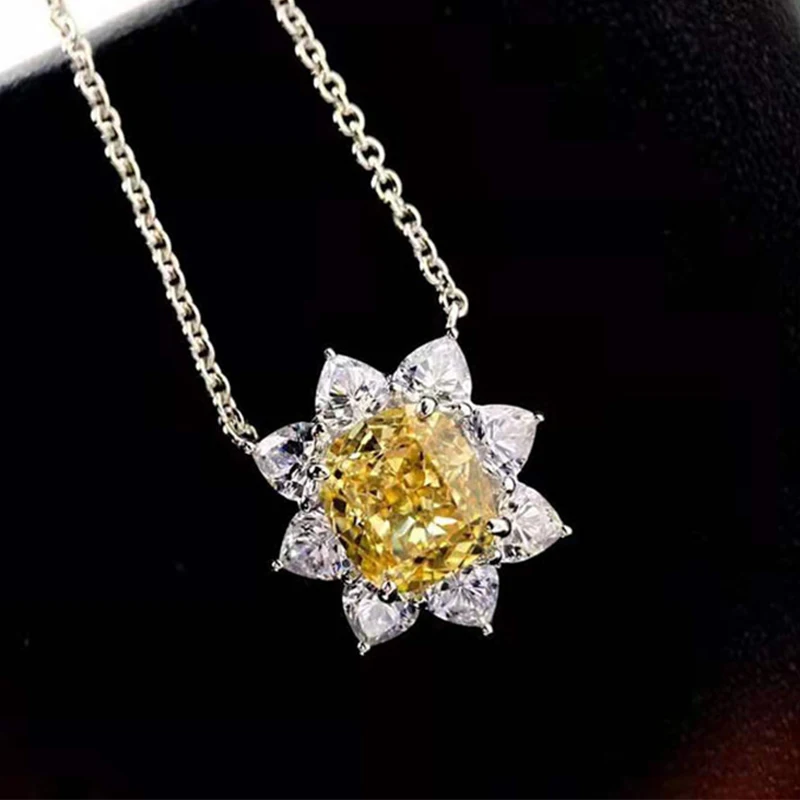 

Anziw Halo Shiny Cushion Rectangular Cut 3.0ct Yellow Created Gemstone Pendant Necklace Sterling Silver Women Jewelry Gifts