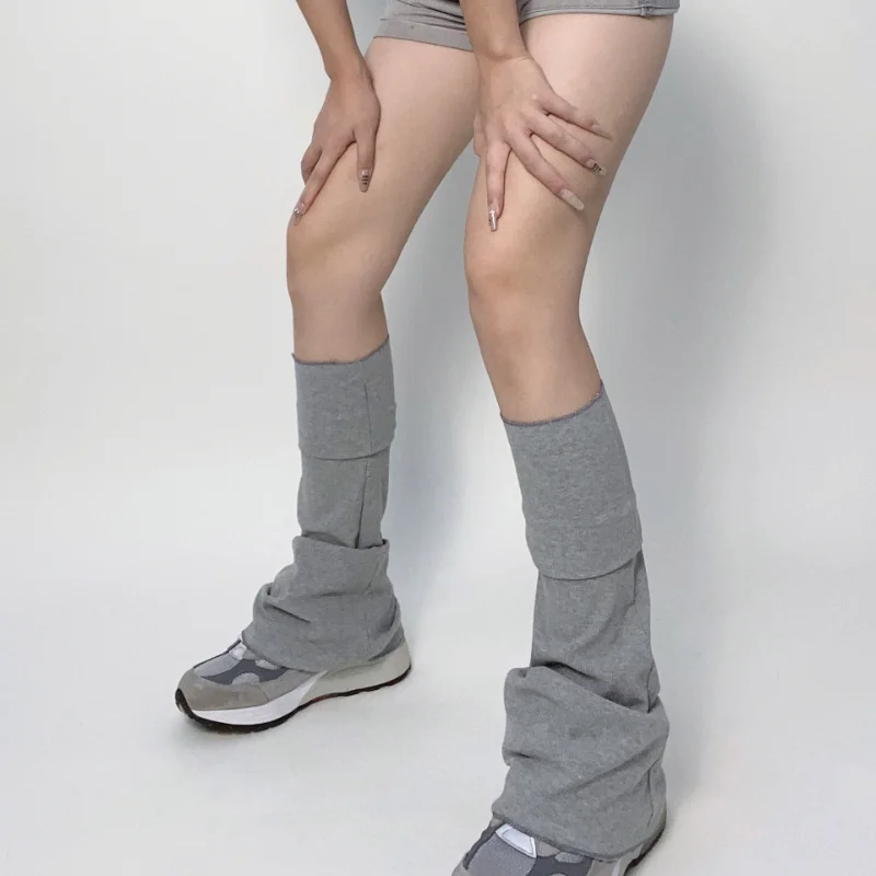 Korean Cotton Stretch Stripe Leg Warmers Japanese Harajuku Solid Color Pile Socks Mid Tube Socks Cool Over Knee Flare Leg Socks