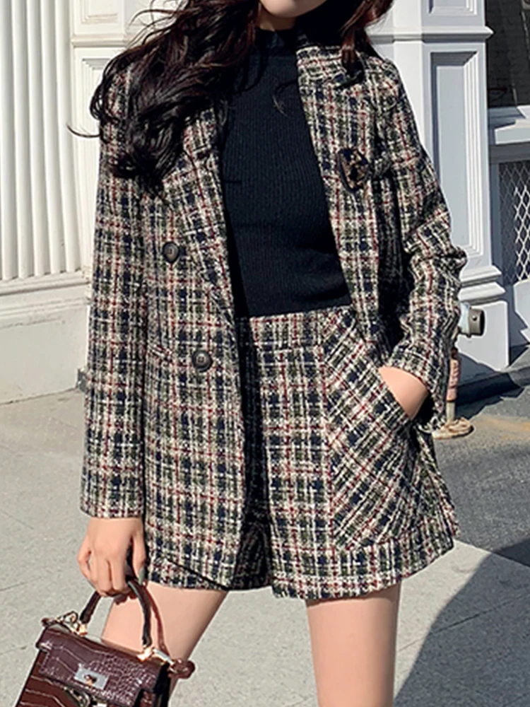 

Повседневный твидовый костюм-двойка + шорты с высокой талией, новинка зимы 2022, модная женская одежда в Корейском стиле