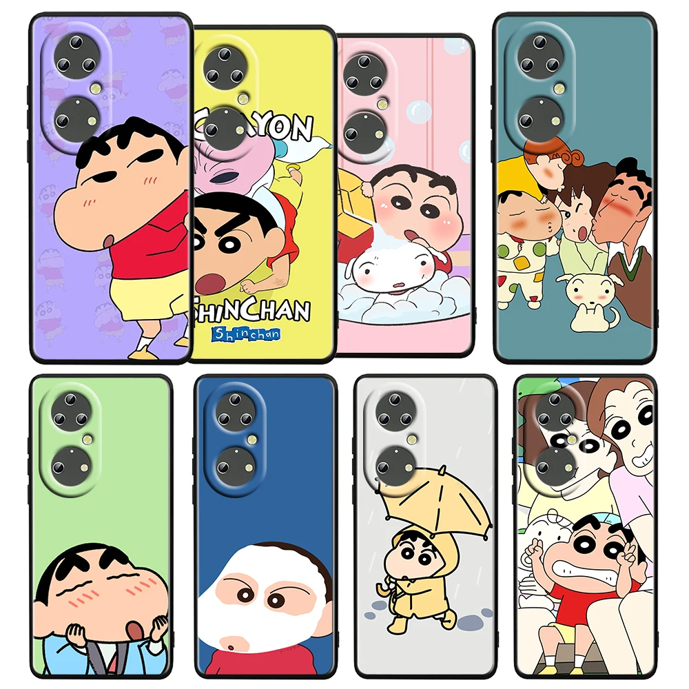 

Cartoon Shinchan Crayon For Huawei P50 P20 P30 P40 5G P10 Pro Lite E Plus P9 Lite Mini Silicone Soft TPU Black Phone Case Cover