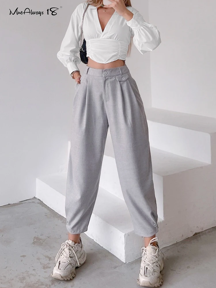 

Mnealways18 серые повседневные спортивные брюки для бега женские мешковатые спортивные брюки джоггеры с высокой талией спортивные женские брюк...