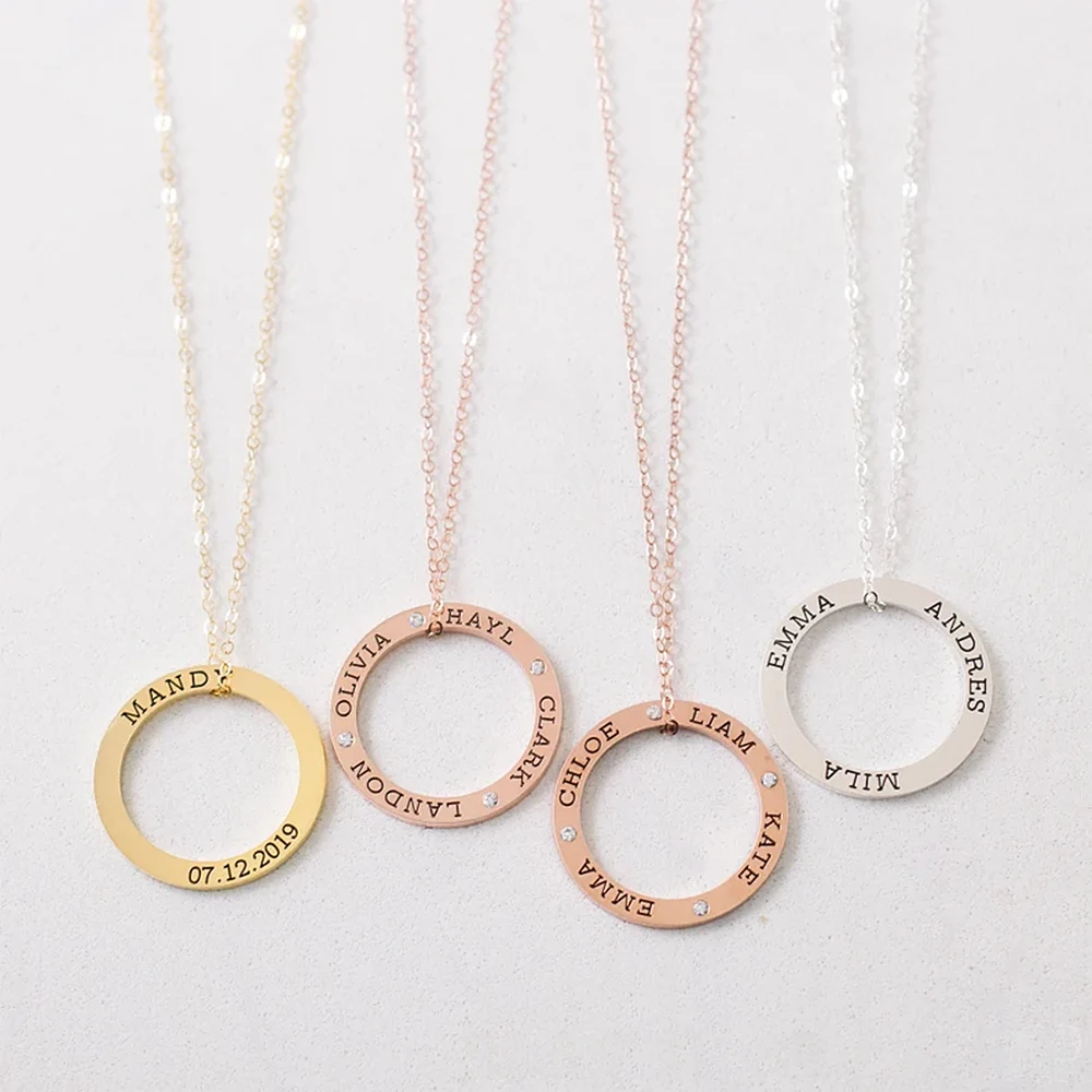 Women's Fashion Personalized Custom Necklace Stainless Steel Ring Crystal Pendant Necklace Personality Name Custom Jewelry