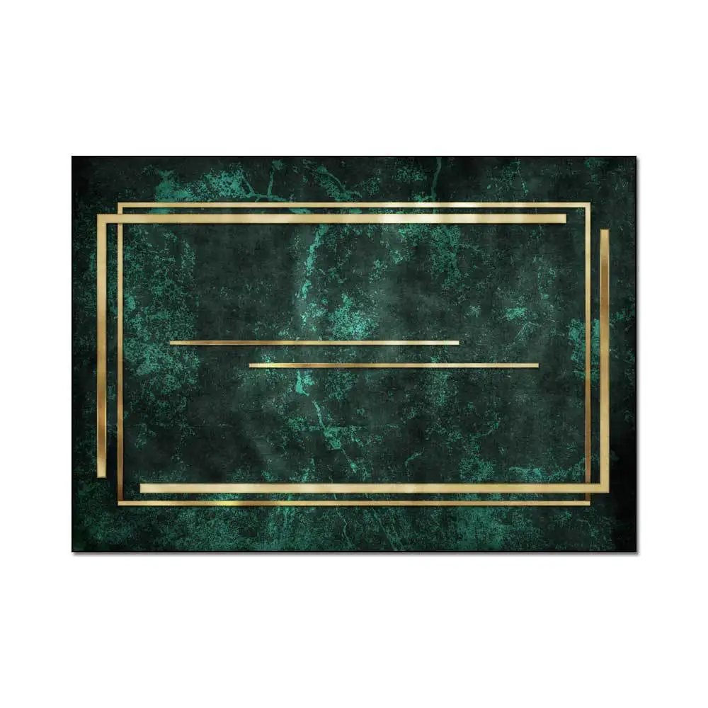 

New Modern Minimalist Light Luxury Dark Green Gold Line Frame Living Room Bedroom Bedside Carpet Decoration Non-slip Floor Mat