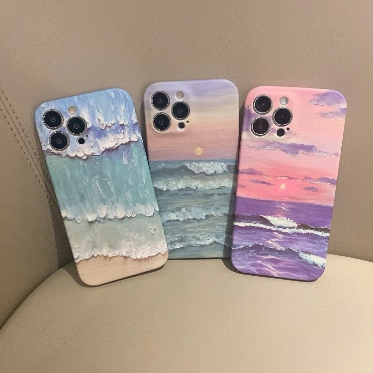 

Retro Art Oil Painting Sunset Landscape Phone Case For iPhone 11 12 13 Pro Xs Max X Xr 7 8 Puls SE Shockproof Soft Silicon Cover