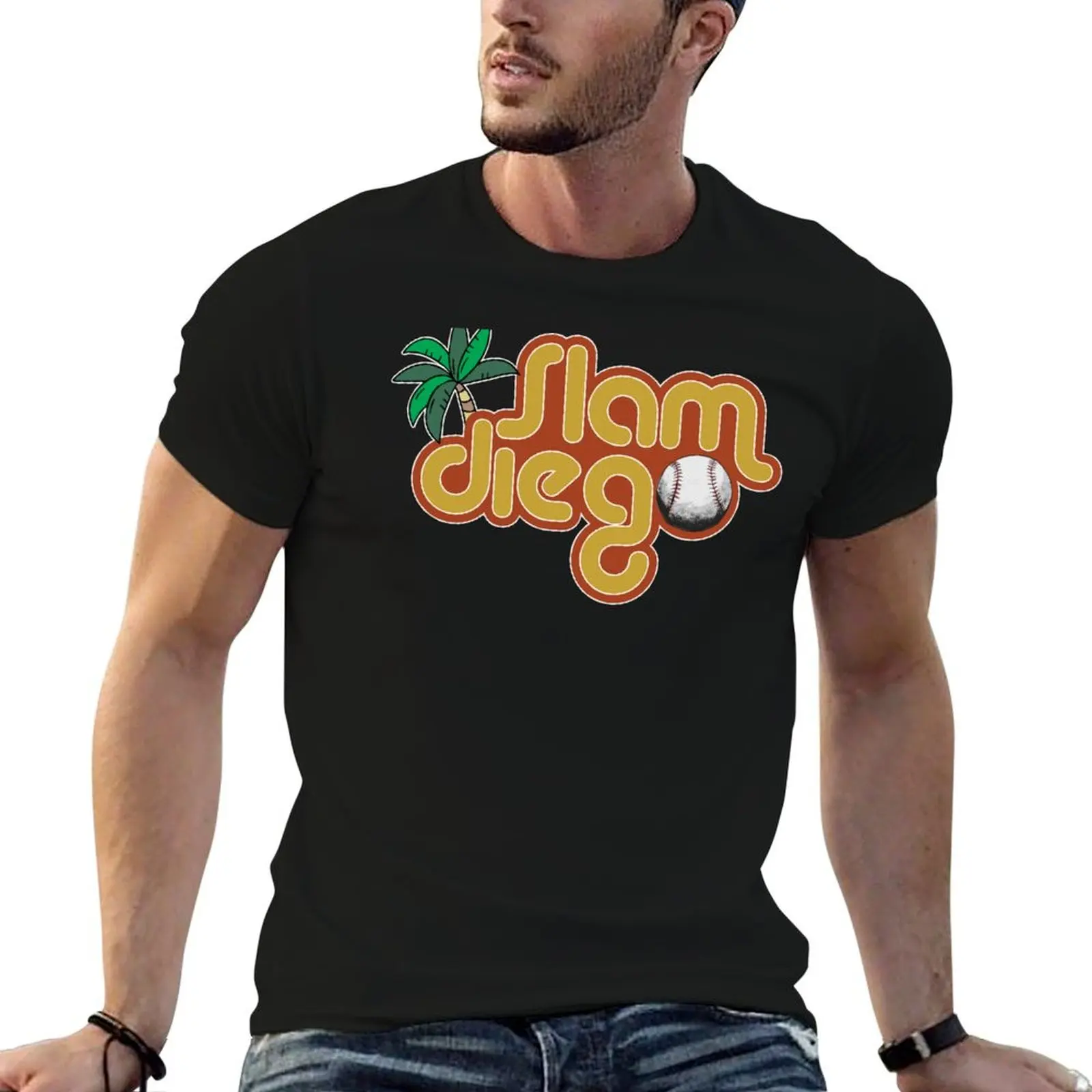 Фото Футболка Slam Diego Sunset Palm Tree San Diego Baseball Grand Slam, базовая однотонная повседневная футболка №1