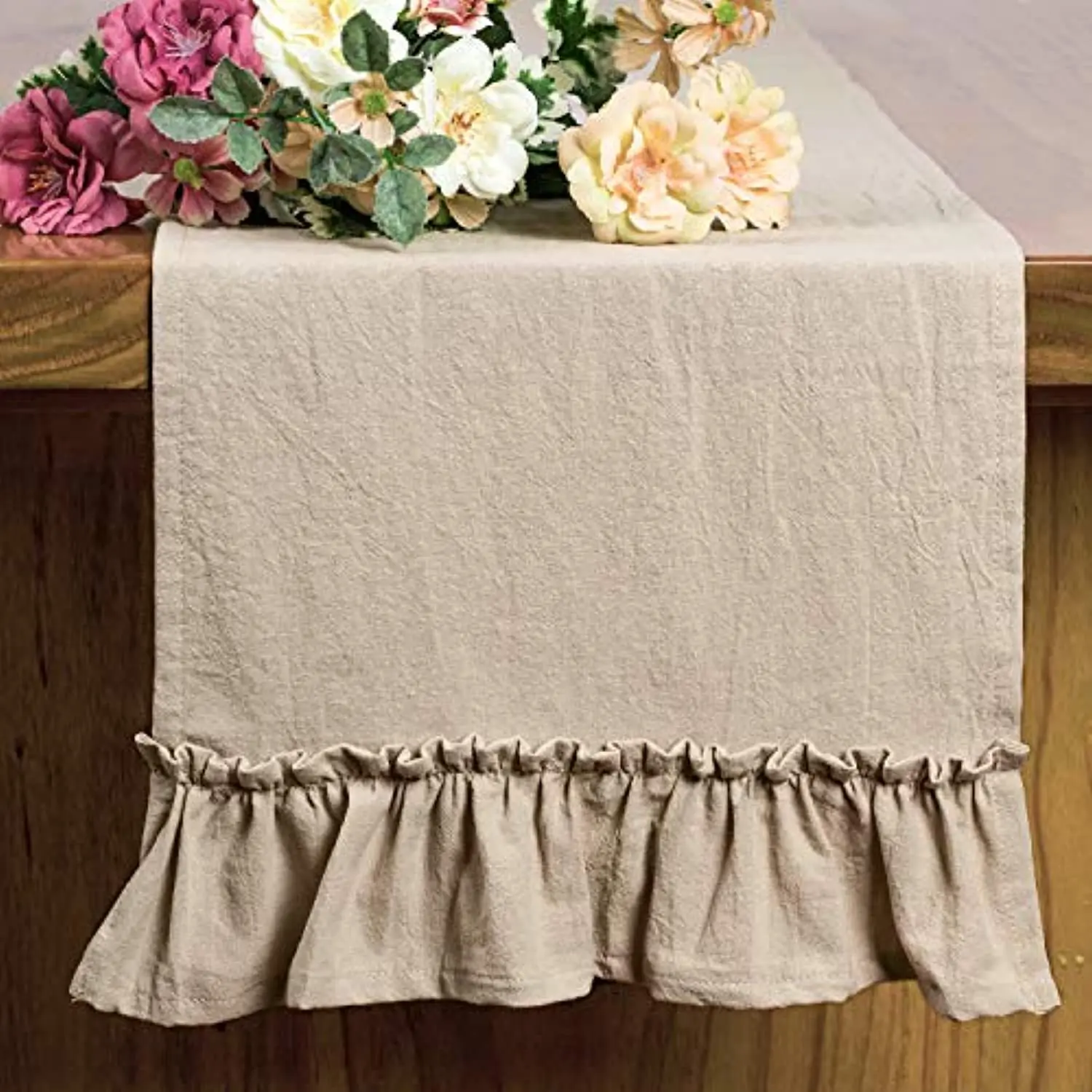

Solid Cotton Ruffled Table Runners Narrow White Pink Gray Romantic Elegant Dining Table Decoration Coffee Narrow Table Cloth