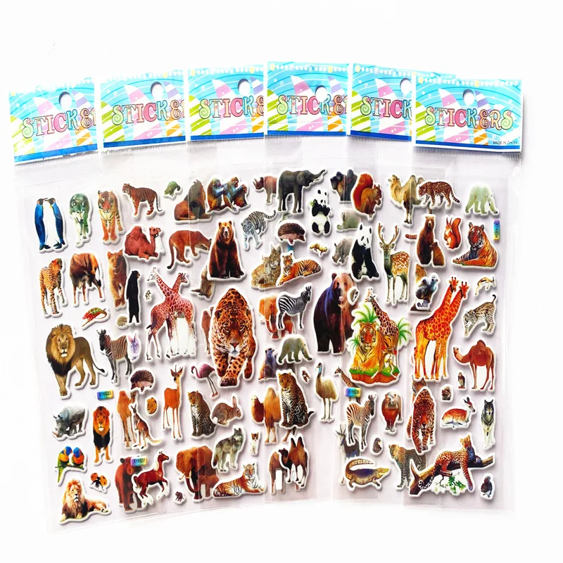 

6Sheets Kids 3D Cute Stickers Animal Dinosaur Marine Life Pattern Bubble PVC DIY Scrapbooking Sticker for Children Funny Gifts