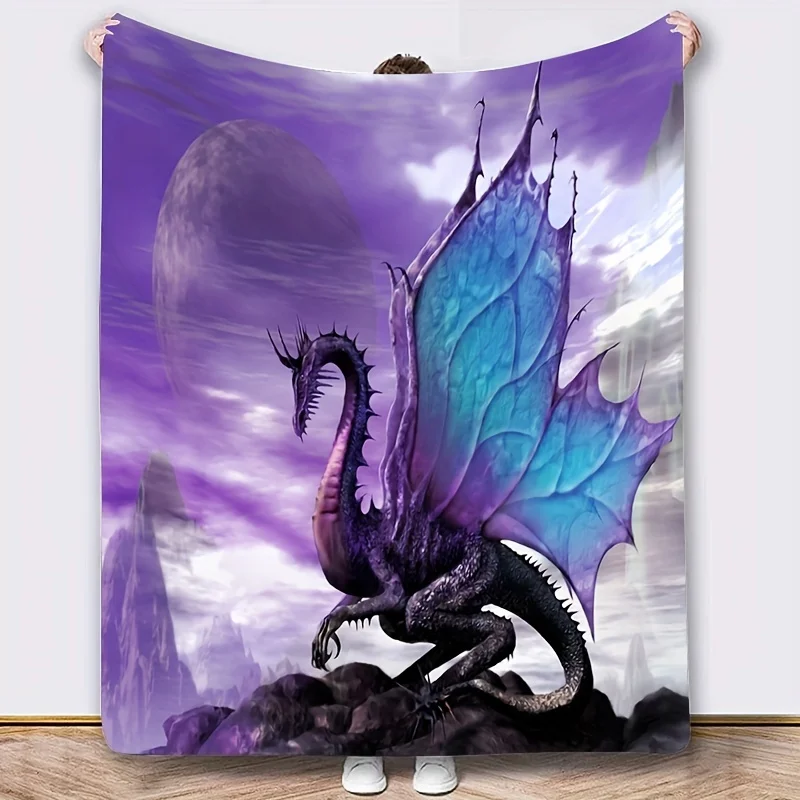 

1pc Cute Dinosaur Purple Sky Print Flannel Blanket Gift Throw Blanket Lightweight Comfortable Soft Warm Bed Couch Blanket