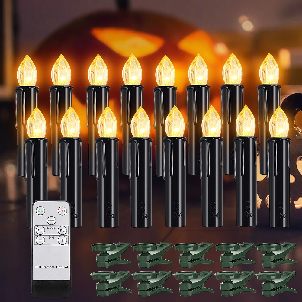 

Pack Of 20 LED Electronic Candle With Timer Remote Battery Operated Flickering Flame Halloween Decoration Christmas Candle Black