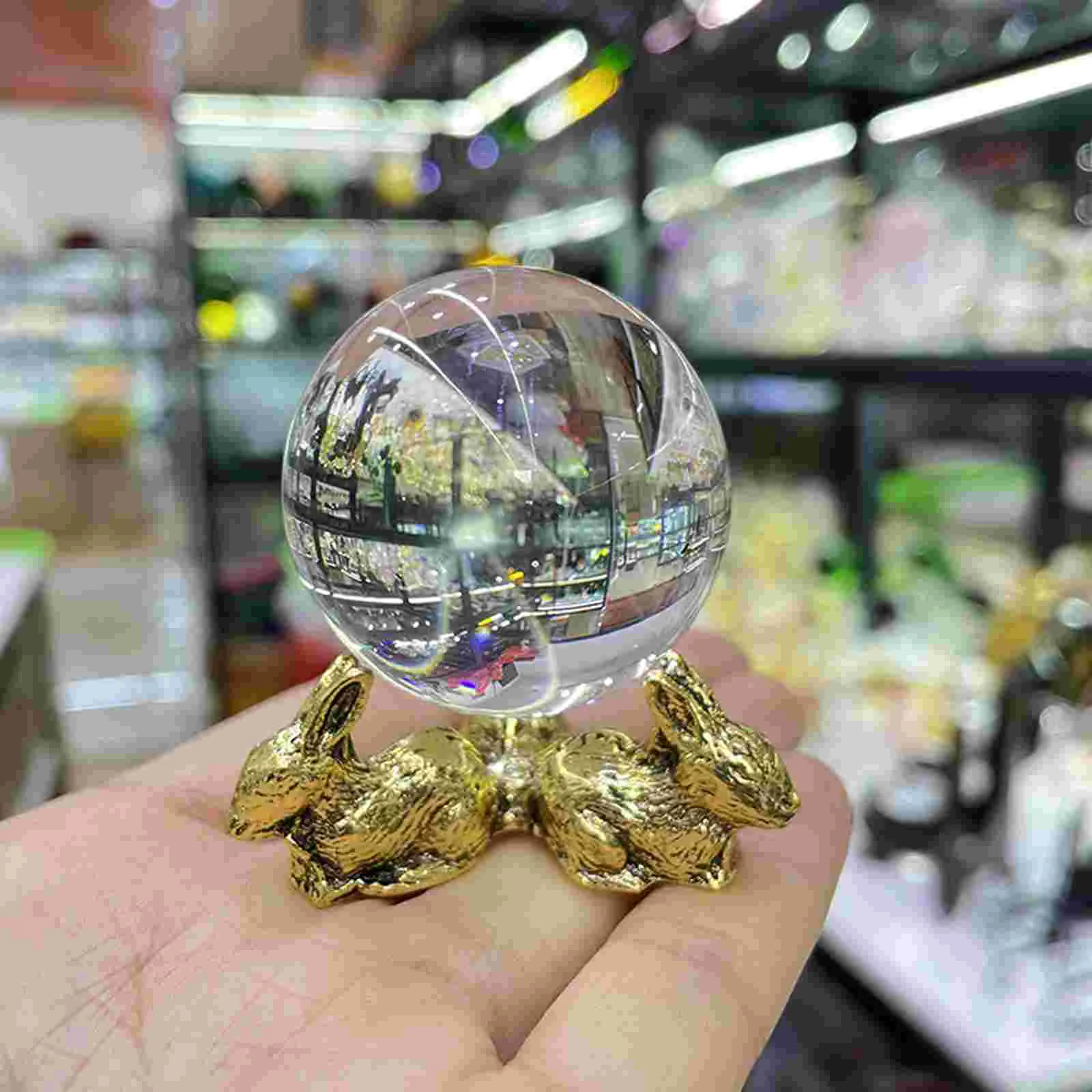 

Stand Crystal Display Holder Sphere Pedestal Rabbit Animal Base Metal Figurine Statue Brass Gemstone Support Desktop Stone