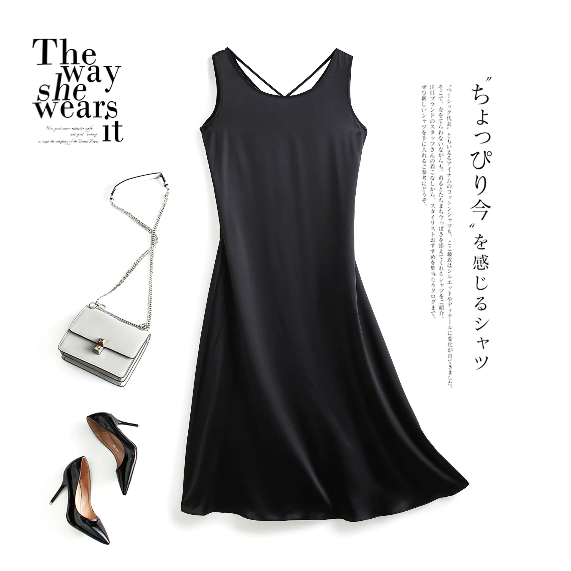 

22 New Fashion XXXXL 19mm Mulberry Silk Dress Women High Quality Elegant Office Lady Summer Natural Fabric Loose dresses Black