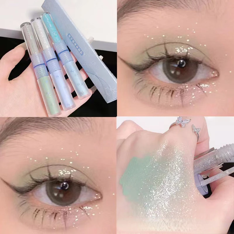 

2 In 1 Shimmer Liquid Eye Shadow Highlighter Pen Water Proof Shiny Lasting Blue Matte Sequins Lying Silkworm Brighten Makeup