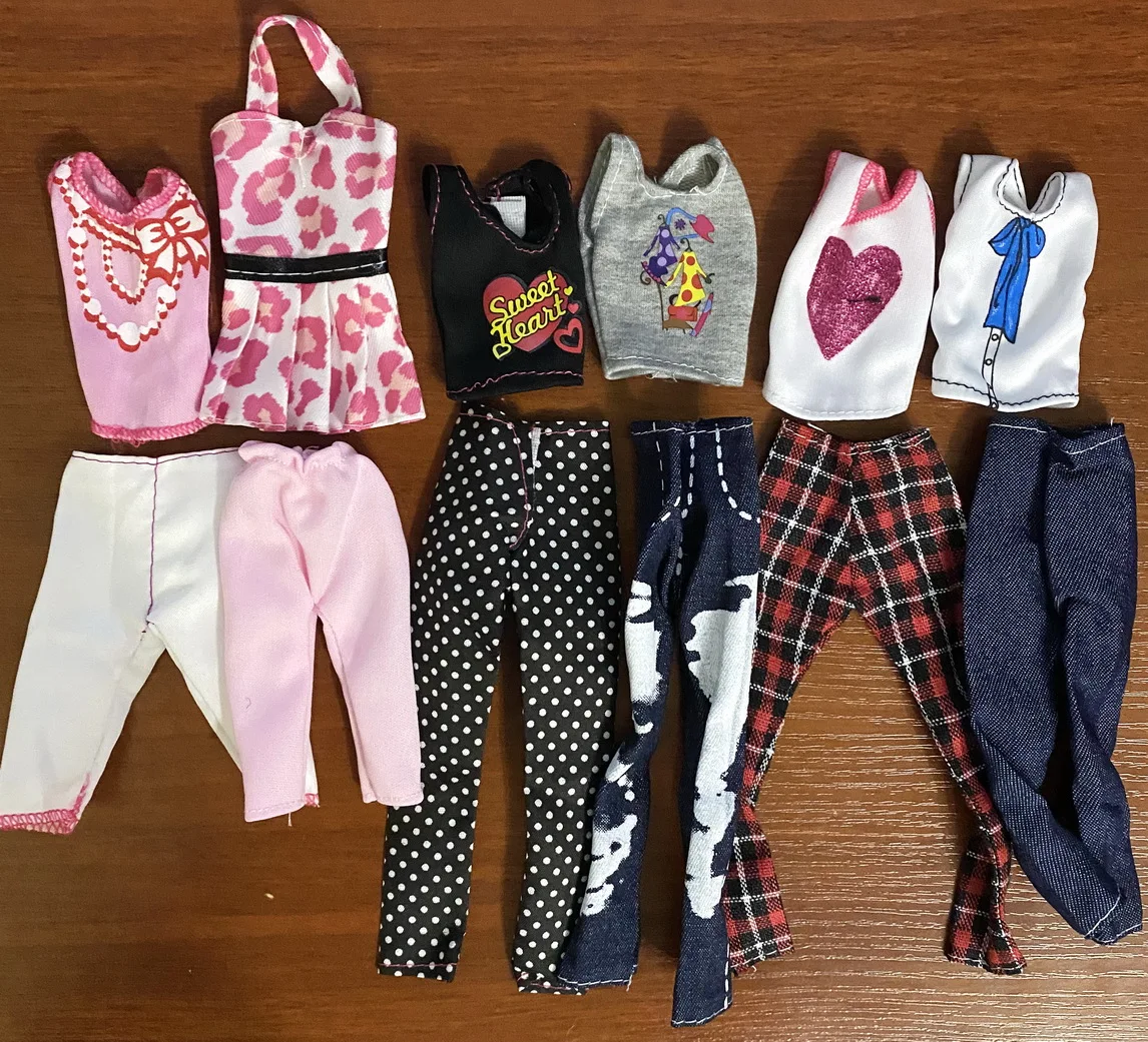 

Newest Fashion Handmade 12 Items/Lot Doll Accessories Freeshipping =6 Tops +6 Pants Clothes For Barbie Game DIY Birthday Present