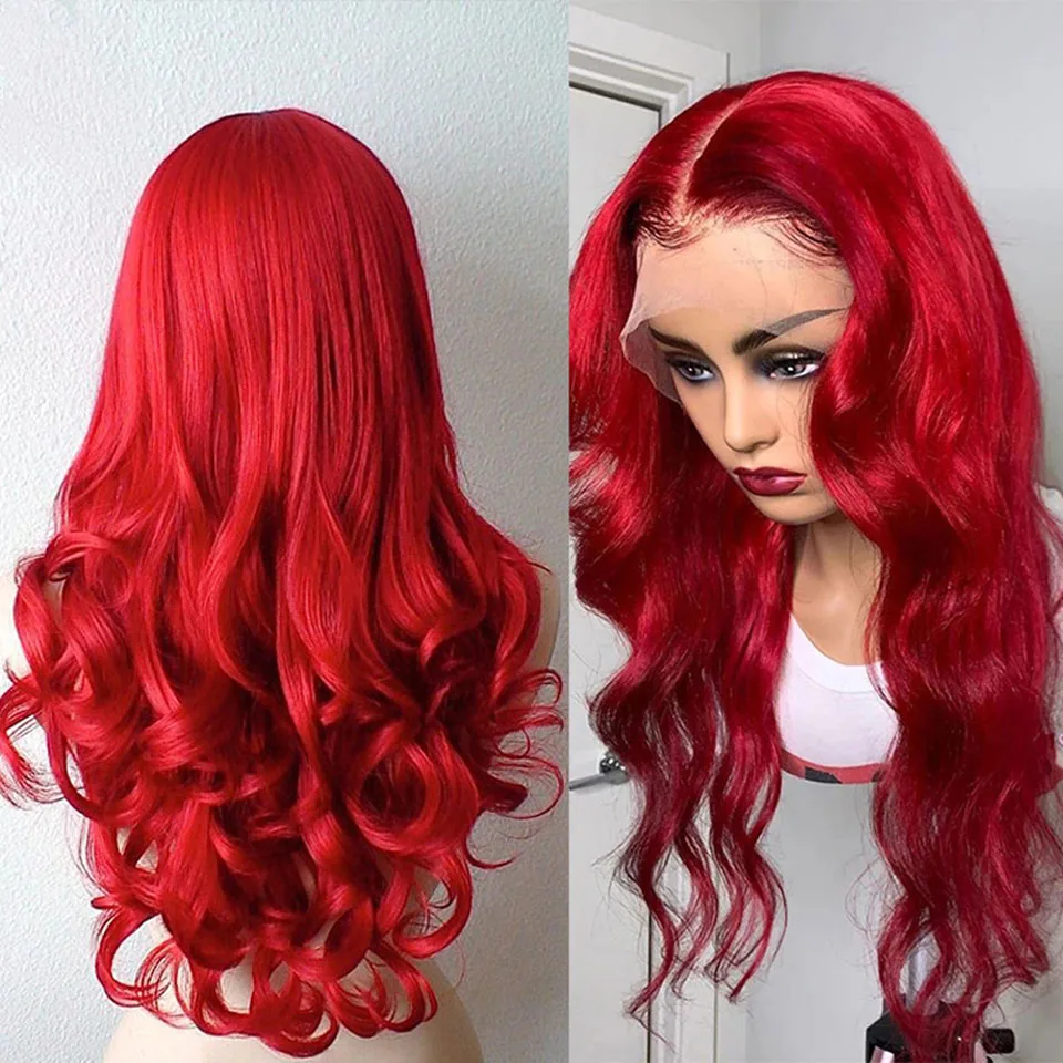 

13x4 Red Lace Front Wig HD Transparent Lace Frontal Wig 30 Inch Remy Brazilian Body Wave Lace Front Human Hair Wigs