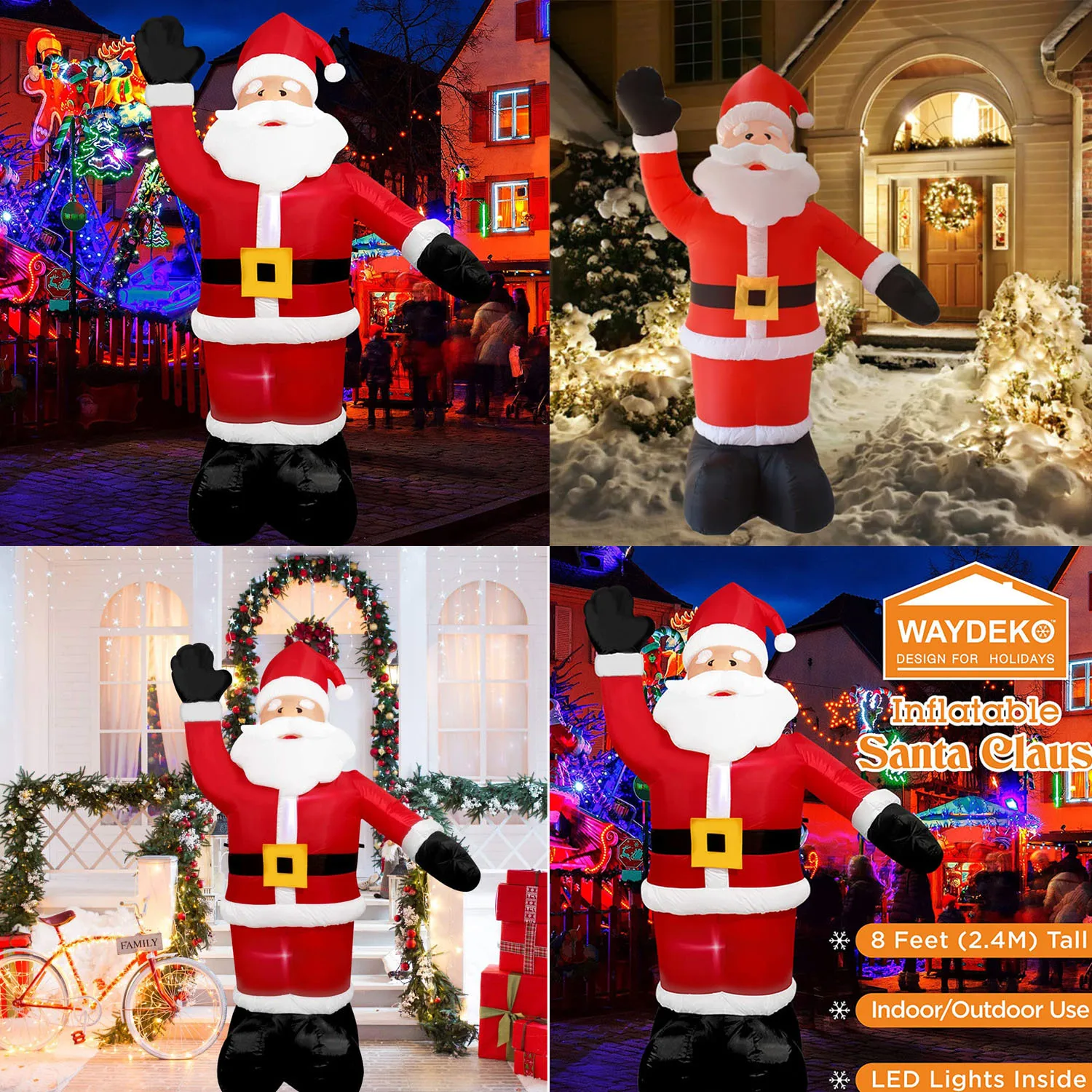 

8FT/2.4M Inflatable Santa Claus Glowing Christmas Outdoor Decoration LED Glowing Giant Party New Year 2023 Christmas Decoration
