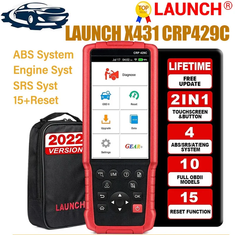 Диагностический сканер LAUNCH X431 CRP429C OBD2, устройство для считывания кодов OBD/OBD2, 4 системы, 15 сбросов, pk CRP123E CRP129E