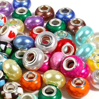 20 pcs acrylic european style large hole charm beads for jewelry making multicolor round beads at random 14mm dia