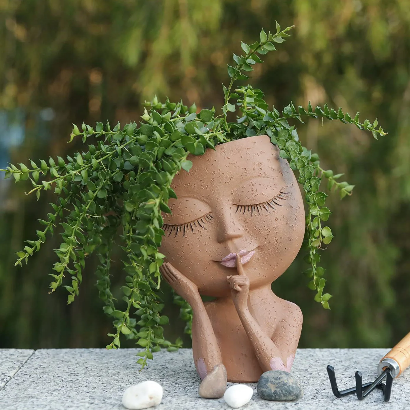 Cute Girl Faces Flower Pot Resin Heads Planter Holder Ornament for Home Garden Office Desktop