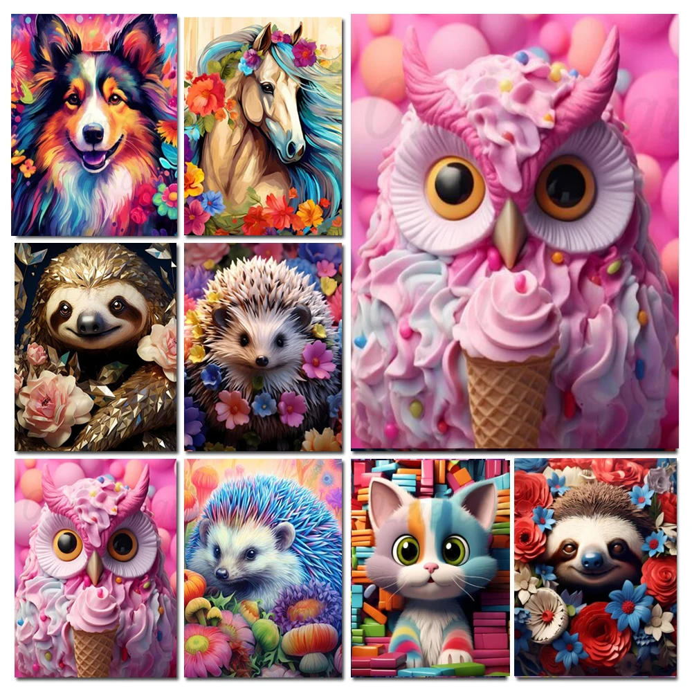 Flower Sloth Owl Hedgehog Dog Cat DIY Diamond Embroidery Animal Diamond Painting Full Drill Mosaic Cross Stitch Kids Gift H482