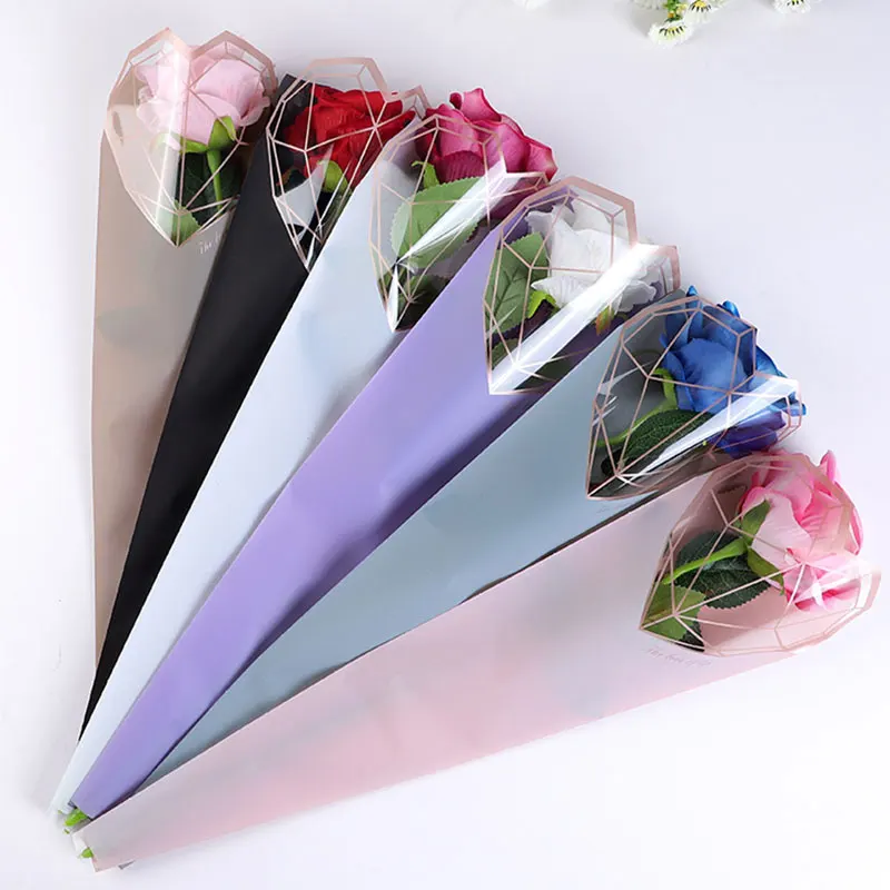 

20PCS Flower Packaging Bags Valentine's Day Elegant Single Flower Rose Cone Wedding Decor Gift Box Waterproof Bouquet Materials