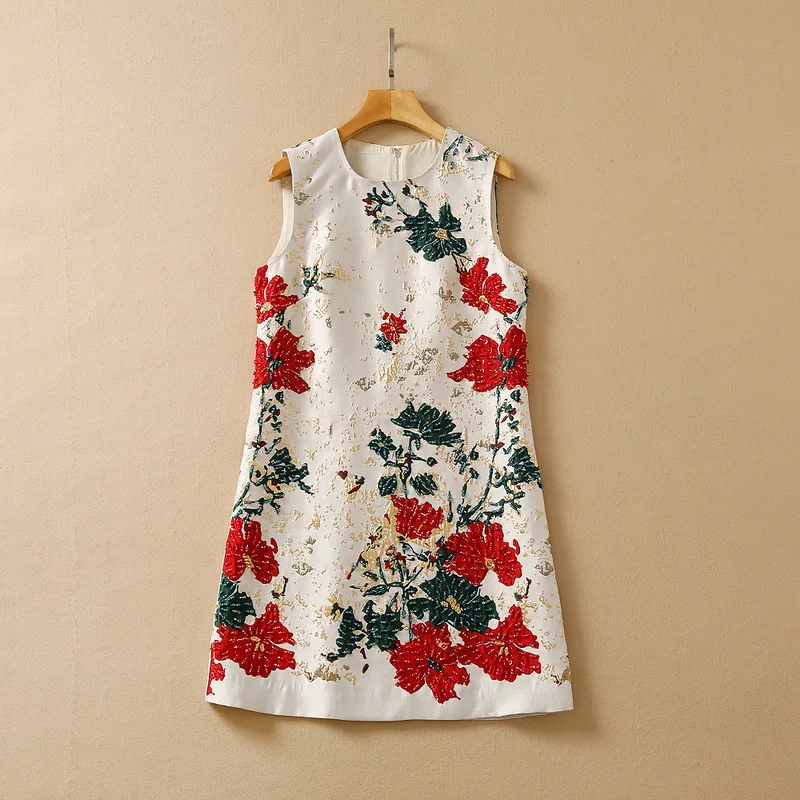 

Женское жаккардовое платье с круглым вырезом, без рукавов, в европейском и американском стиле, Новинка лета 2022