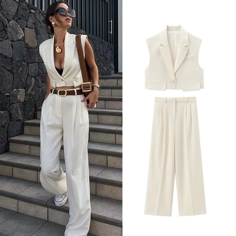 Traf Женский Осенний Модный Комплект Из 2 Предметов Прямые Брюки С Высокой Талией