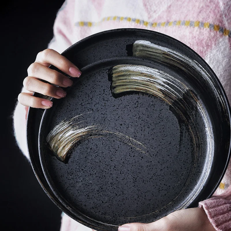 

Креативная японская круглая стандартная керамическая тарелка, стандартная тарелка для стейка, плоская тарелка для западной еды, тарелка дл...