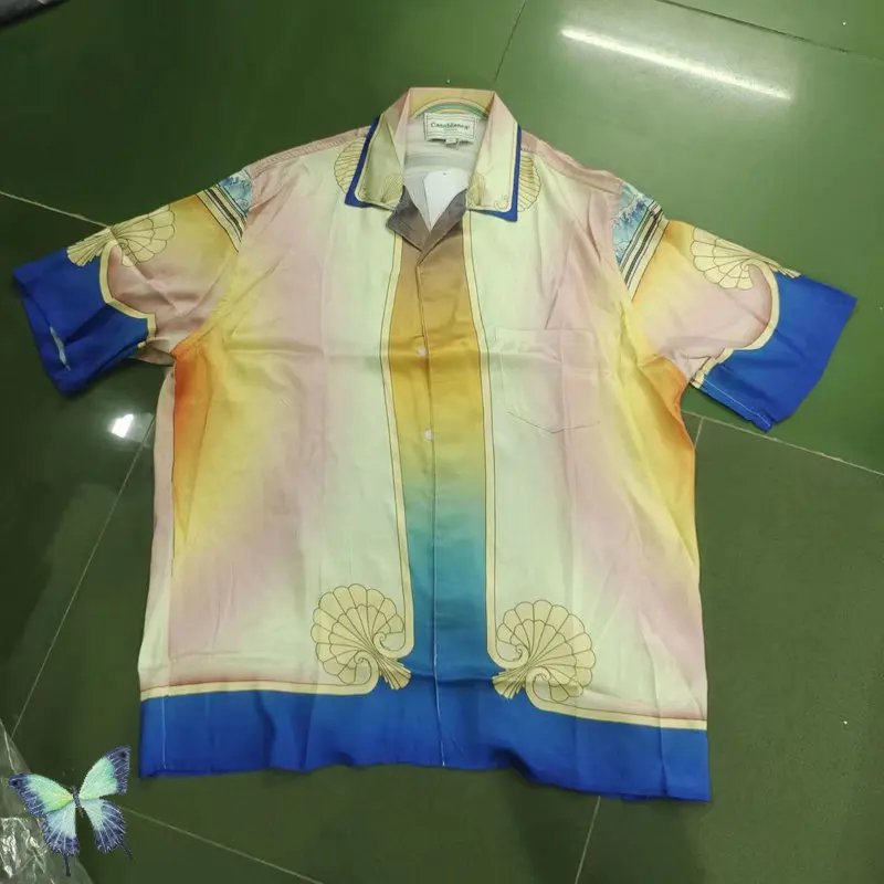 CASABLANCA Shirts Dreamland Beach Silkworm Silk Color Gradient Print Shirt Extravagant Short Sleeve Tops