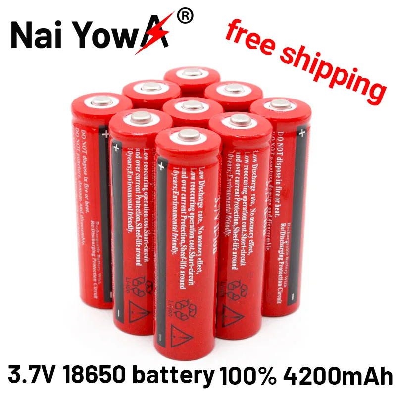 

Литиевая батарея Naiyowa 18650, 3,7 в, 4200 мАч, BRC, перезаряжаемая литий-ионная батарея для внешнего аккумулятора, фонарь GTL EvreFire