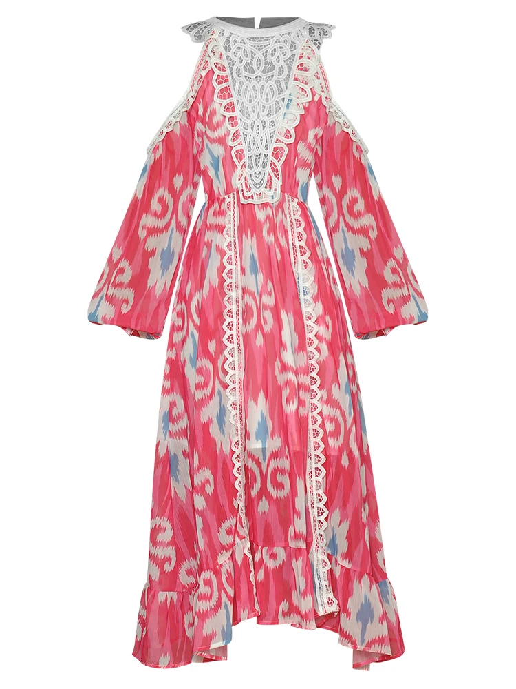 

Runway High Quality Spring Autumn New Women's Print Sexy Off The Shoulder Long Sleeves Fashion Celebrity Party Designer Dress