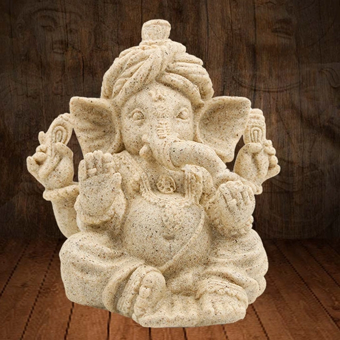 

Indian Ganesha Statue Vintage Fengshui Elephant Sculpture Natural Sandstone Craft Ganesha Figurine Home Desk Decor Gift