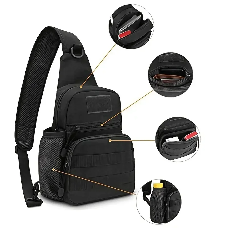 Outdoor Tactical Sling Bag As Chest Bag Shoulder Backpack 900D Nylon Waterproof Molle With Water Bottle Hiking  Bag