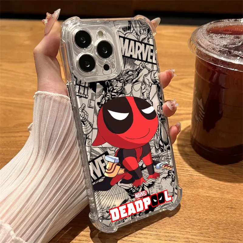Противоударный прозрачный чехол Marvel Deadpool Funny для iPhone 17, 16, 15, 14, 13, 12, 11 Pro Max, 16e, 17e, Air, 13, 15 Plus, XS, XR, X, 8 (art.: 3920da368ccd6) - 3920da368ccd6