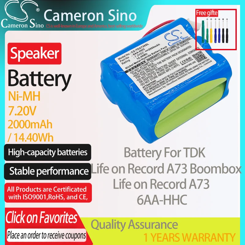 CameronSino Battery for TDK Life on Record A73 Life on Record A73 Boombox fits TDK 6AA-HHC Speaker Battery 2000mAh 7.20V Ni-MH