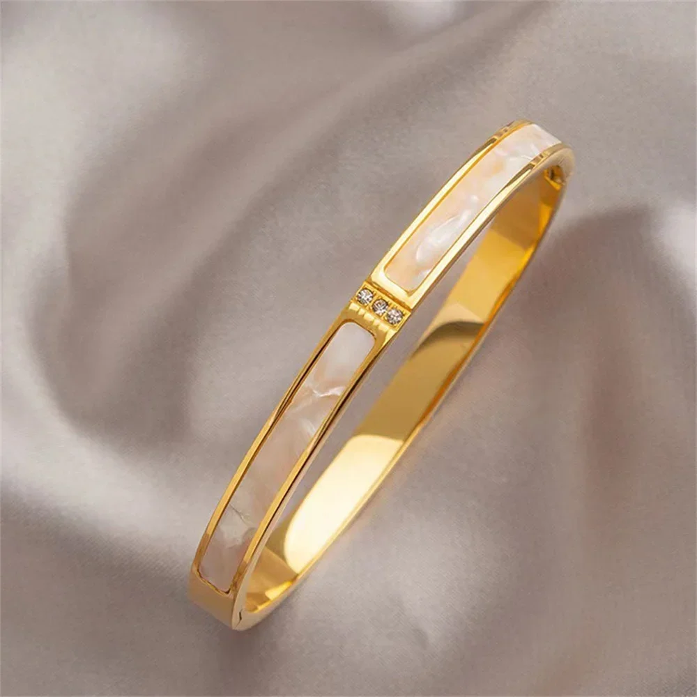 MOONBIFFY Женский браслет из нержавеющей стали с белой ракушкой